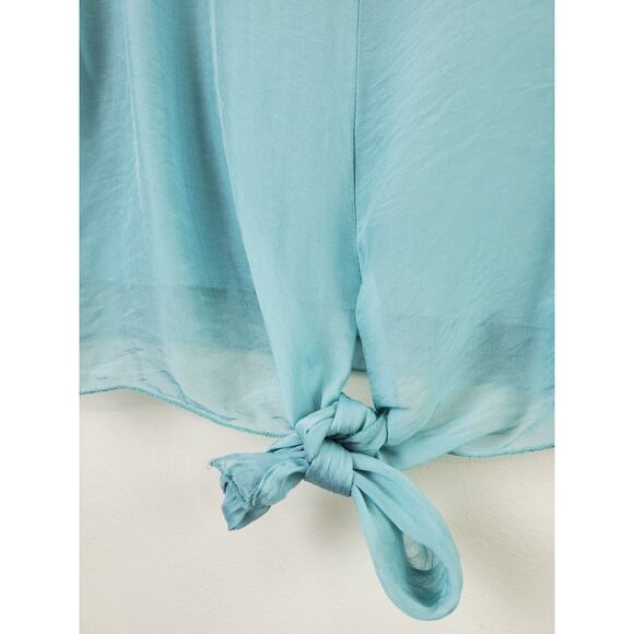 LOLA Made In Italy Womens Top Blue Round Neck Silk Layered Tie Front Flowey - Picture 2 of 9